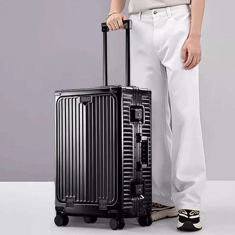 حقائب كاملة من سبائك الألومنيوم والمغنيسيوم بفتحة أمامية للأمتعة متعددة الوظائف مع حامل أكواب 20/24 بوصة حقيبة راقية #3