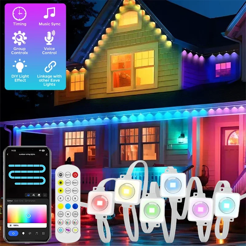 100FT 60  Permanent Outdoor Eaves  Lights Waterproof RGB String Lights DIY Scene Christmas Birthday Holiday Party Lighting Luces