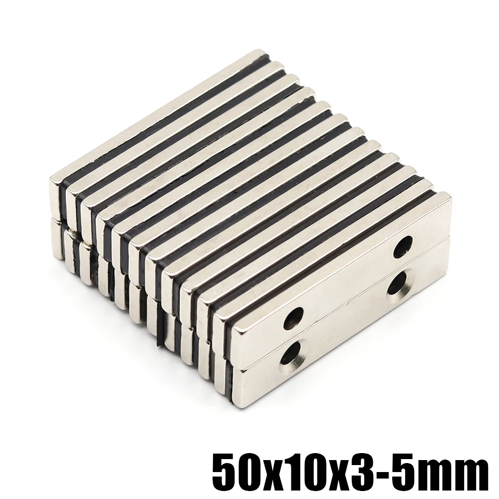 2/5/10/20 Pcs Block NdFe 50x10x3-5 MM N35  Neodymium Magnet Super Powerful imanes Permanent Magnetic 50 x 10 x3 Hole 5