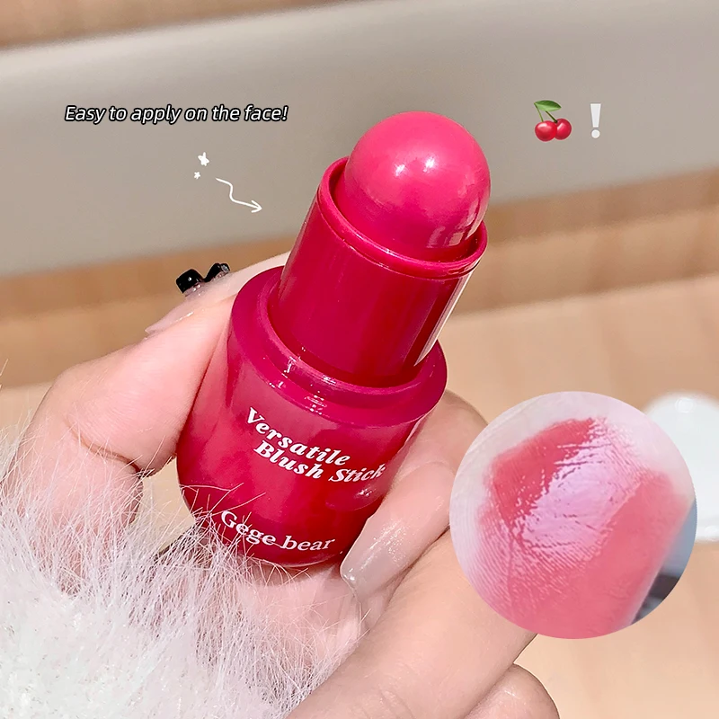 Gege Bear Bastão de blush multiuso com brilho de água estilo coreano, hidratante e suave e sedoso, blush com brilho de água de dupla utilização e pingente de matiz labial