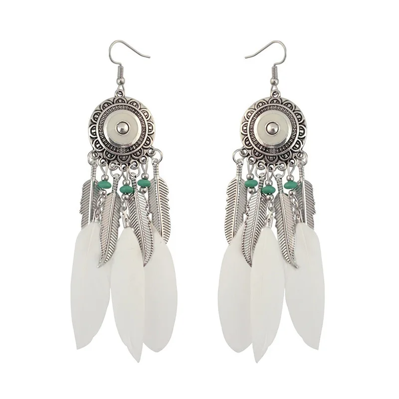 

Antique Silver Color Round Drop Oil Feather Earrings for Women Ethnic Long Metal Leaf Beach Style Boho Earrings Party Jewelry