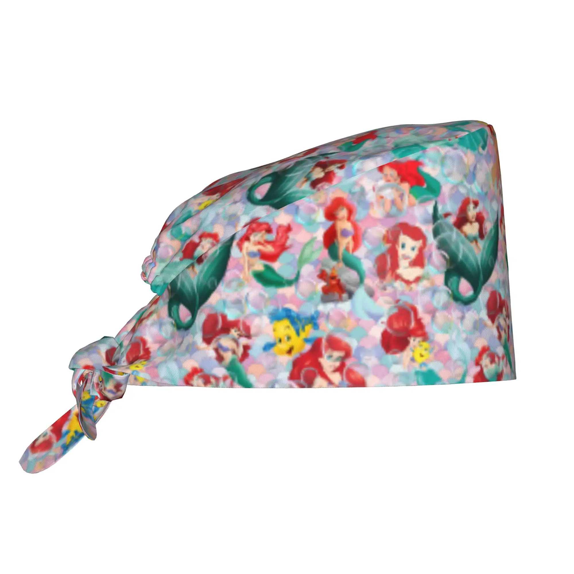 Custom Littles Anime Mermaides Cleaning Working Cap Comfortable Men Women Fish Cartoon Scrub Cap Surgicals Hat Nurse Scrubs Hat