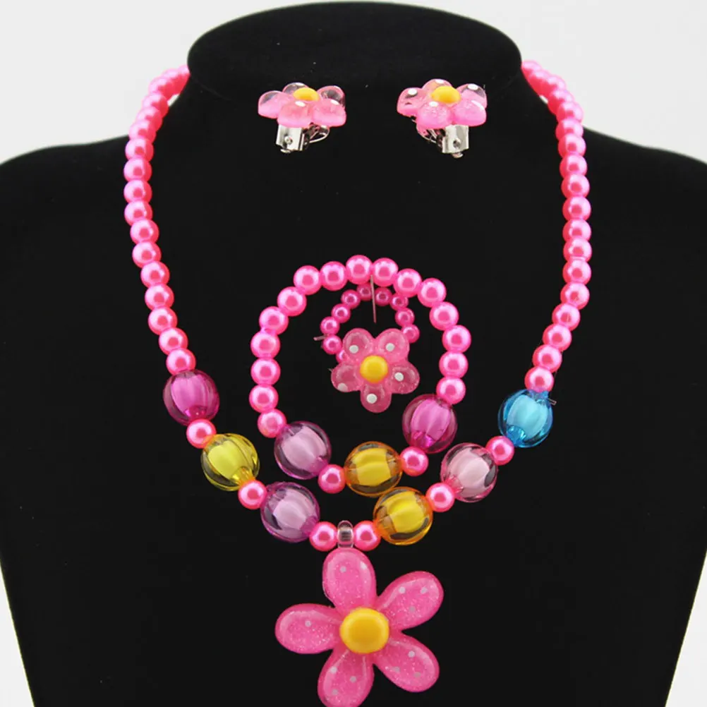 

2 Set Plastic Floral Jewelry Kids Party for Bracelets Girls Kit Flower Jewelery Necklaces Little Jewellery Child