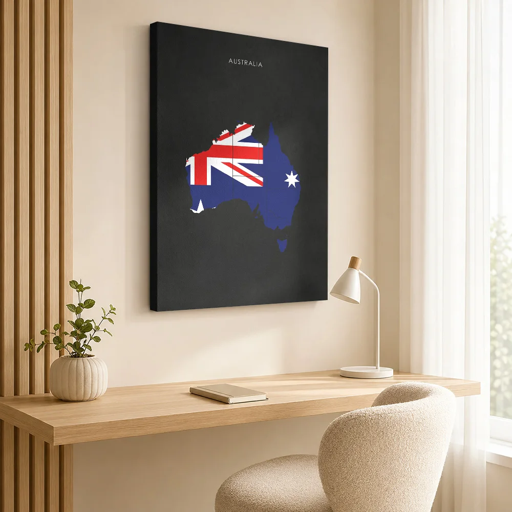 Australia Flag Map Framed Canvas Print Poster Custom Modern Aesthetic Canvas Wall Art for Office Decor Ready to Hang Home Gift
