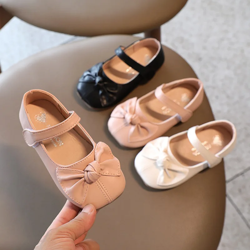 

zapatos niña Bowtie Girl Shoes Soft Sole Leather Shoes 23 Autumn Shoes for Women Flat Shoes Anti Slip Baby Girl Shoes Kid Shoes