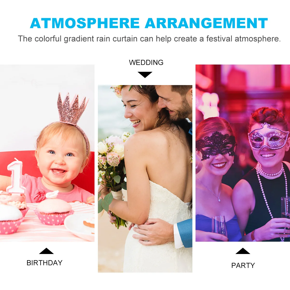 

2Pcs Decorative Rainbow Gradient Party Backdrop for Stage Birthday Festival Photo Background Curtain Decor