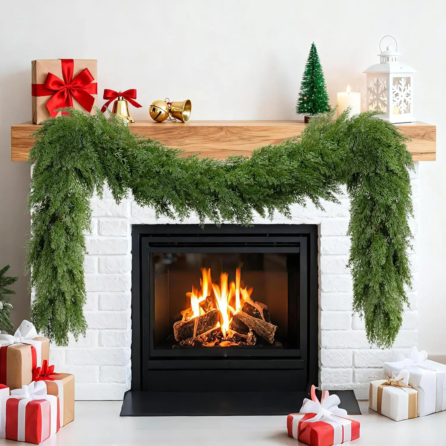 

9 футов искусственная рождественская кедровая гирлянда, реалистичный праздничный декор из искусственной сосны для использования в помещении и на открытом воздухе