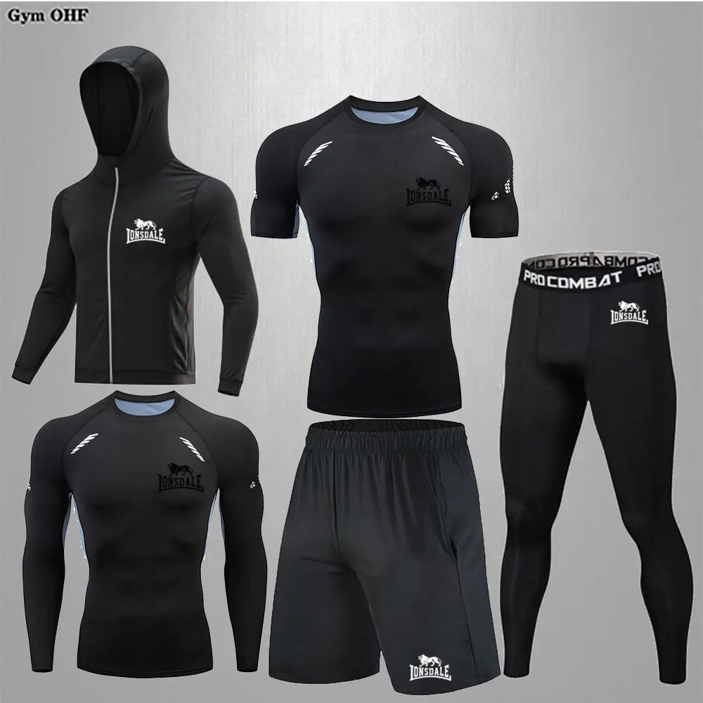 Man Compression Sports Suit Quick Drying Perspiration Fitness Training MMA Kit Rashguard Male Sportswear Jogging Running Clothes