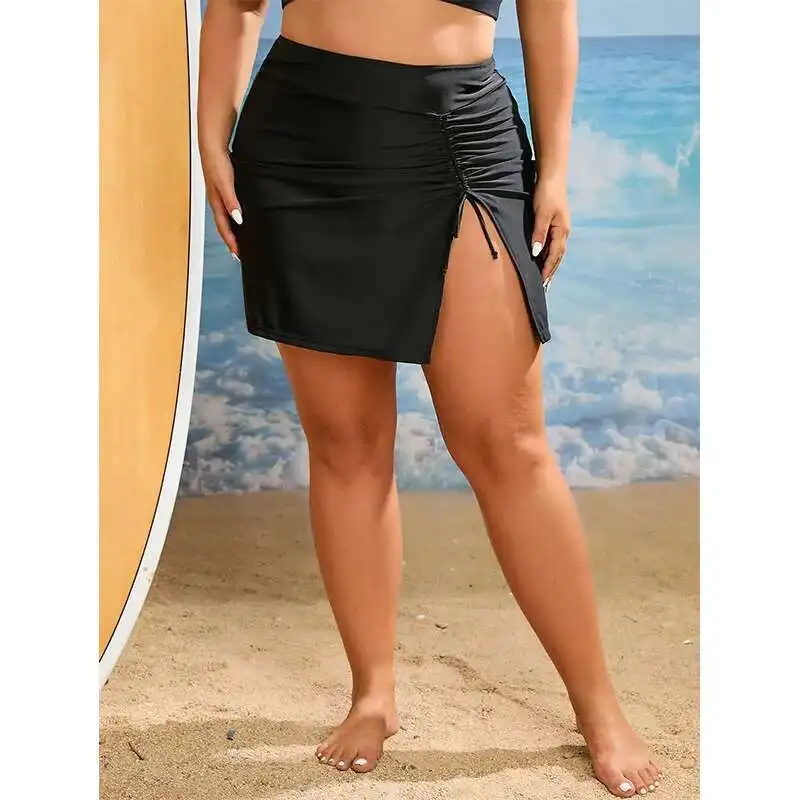 새로운 플러스 사이즈 스플릿 수영복, 여성용 섹시 비키니 3피스 세트, 단일 품목, 솔리드 컬러, 하이 엔드 느낌, 스커트 수영복