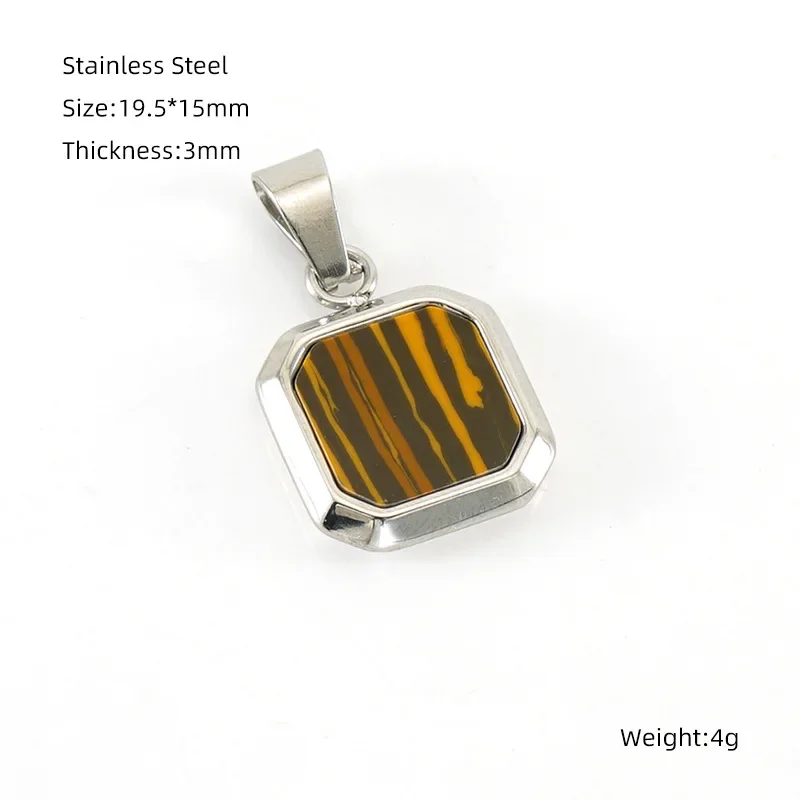 Square Colored Turquoise Pendant Black Stainless Steel 18K Gold Plated Charms For Women Necklace Accessories Jewelry Bulk Sale