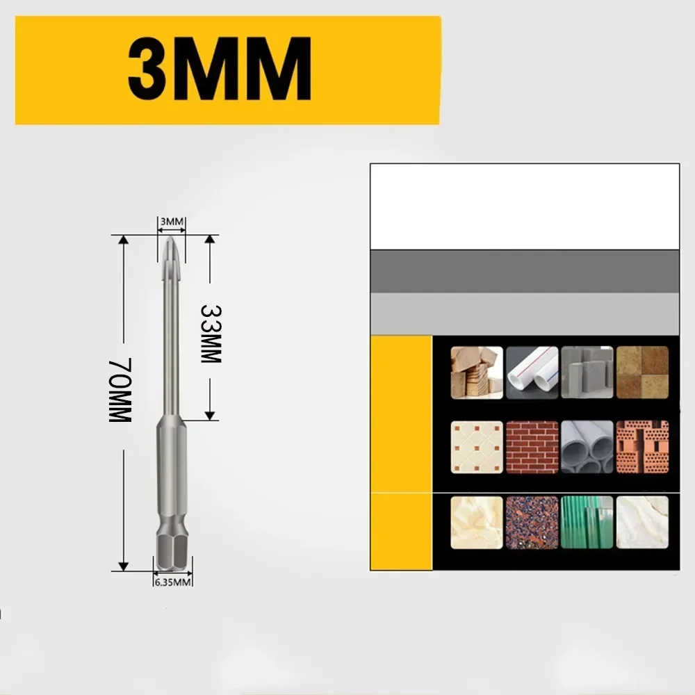Brocas hexagonales cruzadas para azulejos, abridor de agujeros de hormigón, cerámica y vidrio, taladro triangular de aleación, tamaño 3/4/5/6/7/8/10/12 Mm, herramientas eléctricas de perforación