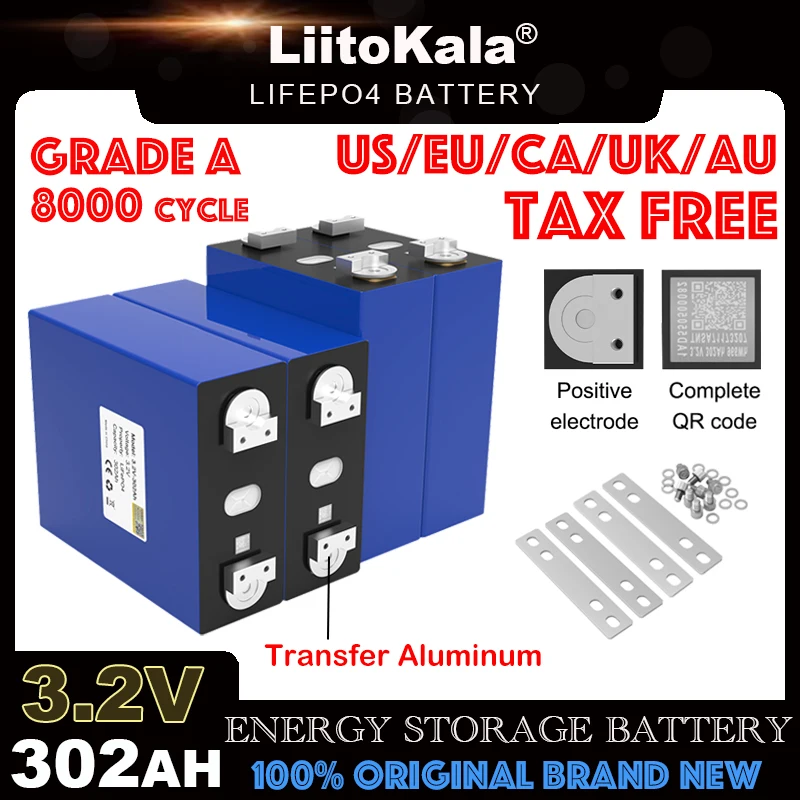 

Grade A LiitoKala 3.2V 302Ah Lifepo4 Rechargeable Battery pack DIY 4s 12v 24v 36v Travel Solar Campers Energy Storage batteries