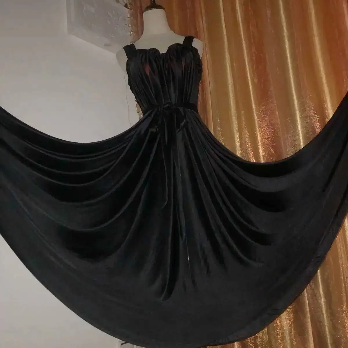 Glossy Ruffle Women Satin Loose Maxi Dress Sleeveless Plus Size Sexy Sleeping Robe