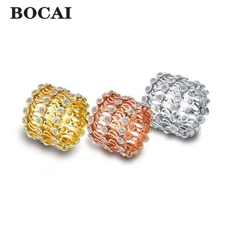 

BOCAI 100% S925 Silver Stretchable Ring Bracelet for Women 2-in-1 Design Adjustable and Deformable Fashionable Sewelry