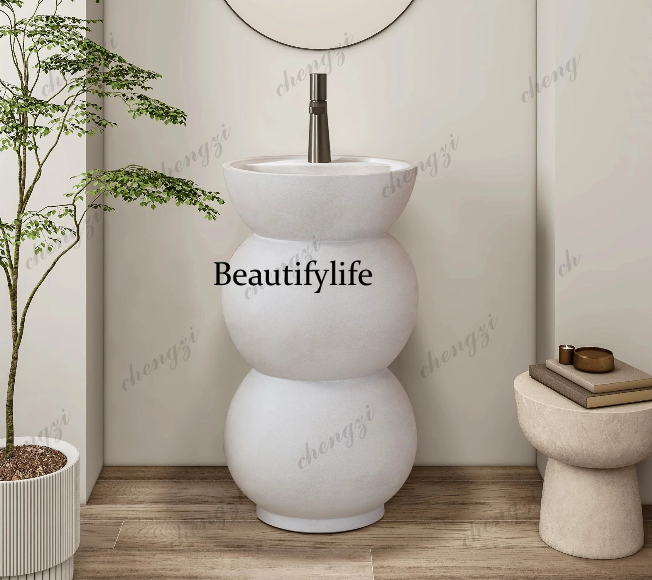 Wabi-sabi wind, pillar basin, round washbasin, wash basin, household hotel, homestay integrated small apartment