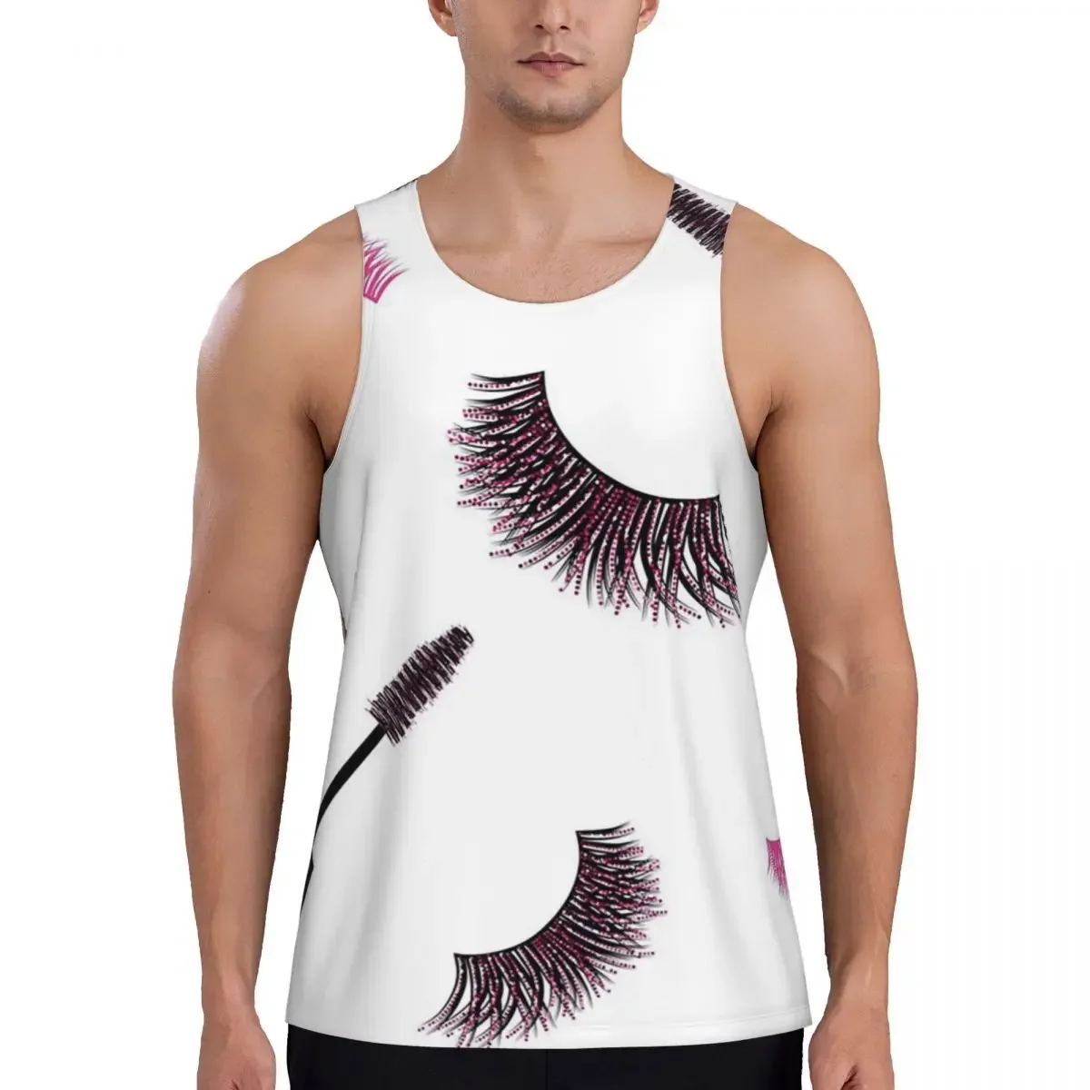 Quick Dry Lashes And Mascara With Pink Glitter Pattern Gym Tank Muscle Sleeveless Shirt Bodybuilding Breathable Vest