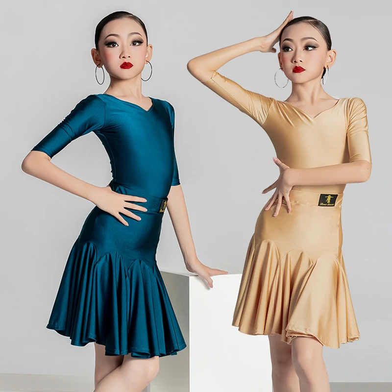 

Girls Latin Dance Clothes Professional Kids Rumba Practice Clothing Ballroom Dance Competition Dress Samba 2 Pieces Suit DQL6866