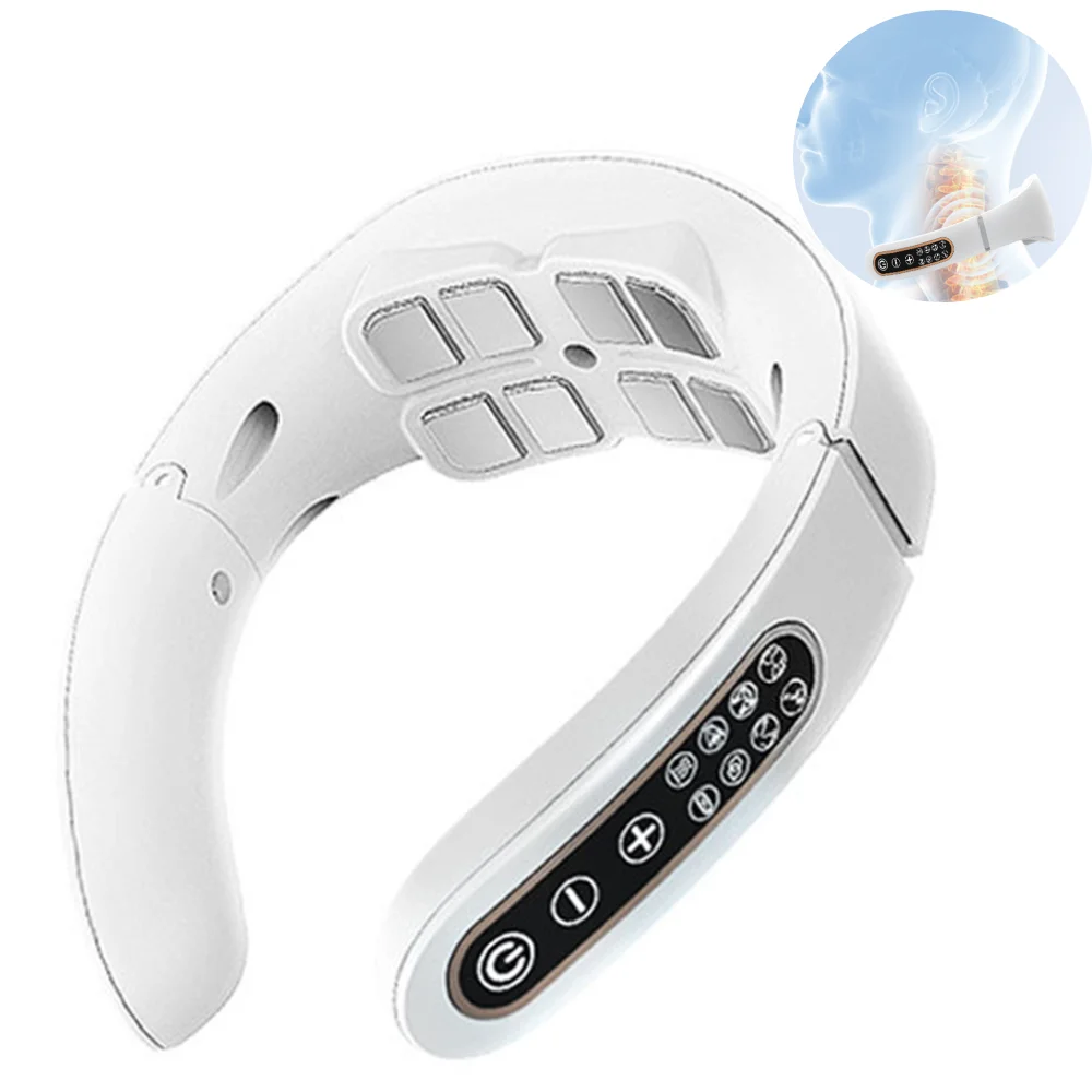 Neck Massage Machine 15 Gears 6 Modes Cervical Therapy Massage Stimulator with Heating 8-Head USB Charging Vibration Pulse