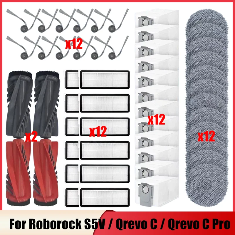 For Roborock Qrevo Curv / S5V / S5X / 5A1 / 5XC / 5AE / CurvC / Qrevo C / Qrevo C Pro Replace Parts Brush Filter Mop Cloth Bag