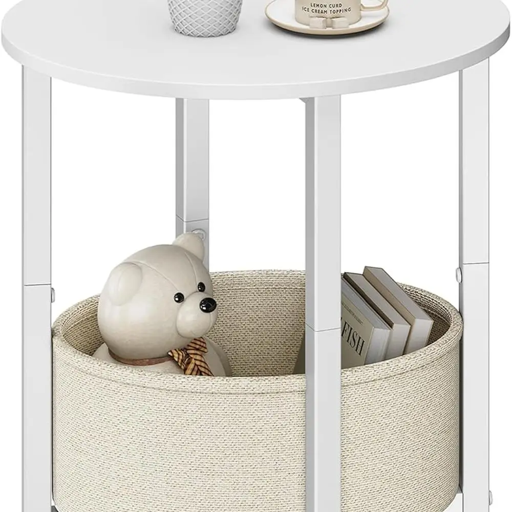 

Компактный круглый приставной столик с местом для хранения вещей, компактная тумбочка для небольших помещений, гладкий овальный столик белого цвета, многоцелевой Co