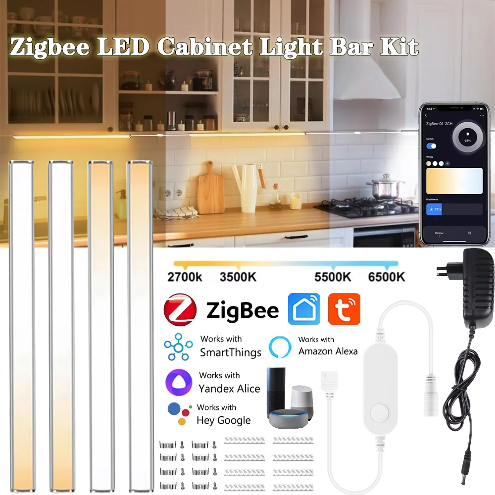 

Zigbee 30CM LED Cabinet Light CCT Dimmable LED Under Cabinet Lighting Kitchen Cabinet Decor APP/Voice Control for Google Alexa