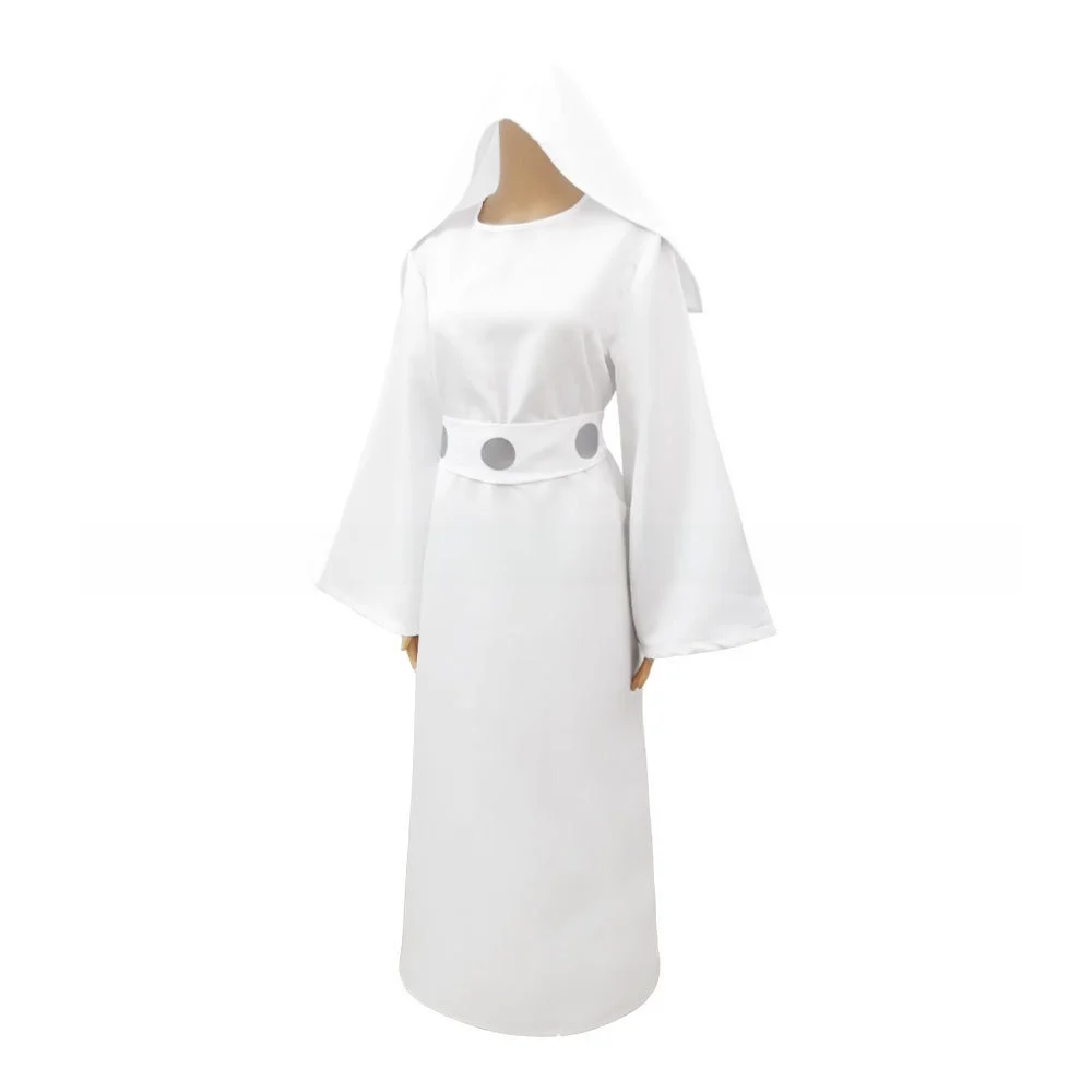 فستان أبيض طويل للتنكر، زي الأميرة لي من حرب النجوم، أزياء تنكرية للهالوين، زي مسرحي للنساء البالغات، أزياء نسائية عرقية من ش...