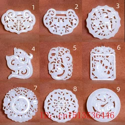Natural White Jade Hollow Dragon Pendant Jadeite Necklace Charm Jewellery Fashion Accessories Hand-Carved Luck Amulet Gifts