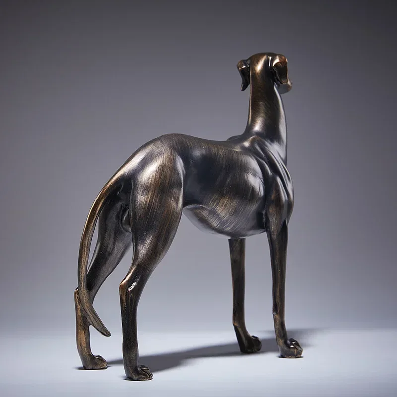 D17Artificial Animal Decoration Resin Handicraft Bronze Dog Greyhound Dog Figurine Decorative Figurines Home Decoration Accessor