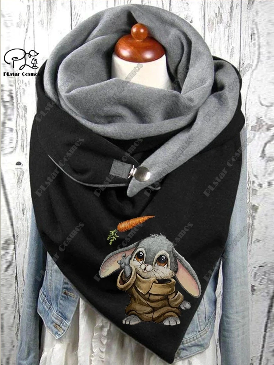 3D printed animal series cute raccoon turtle rabbit pattern warm shawl scarf spring and winter large triangle scarf casual gift