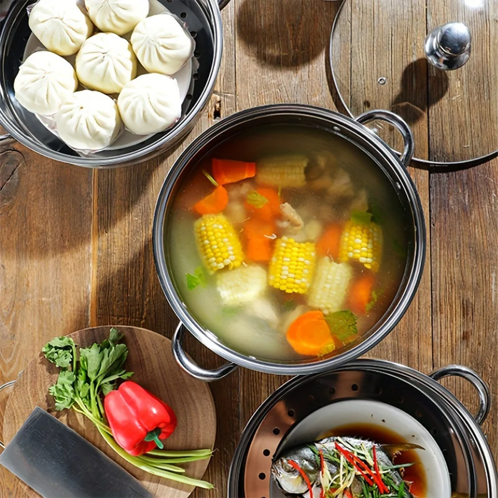 Customizable 1pc 2/3 three-layer Stainless Steel Steamer, Thickened Material, Durable And Easy To