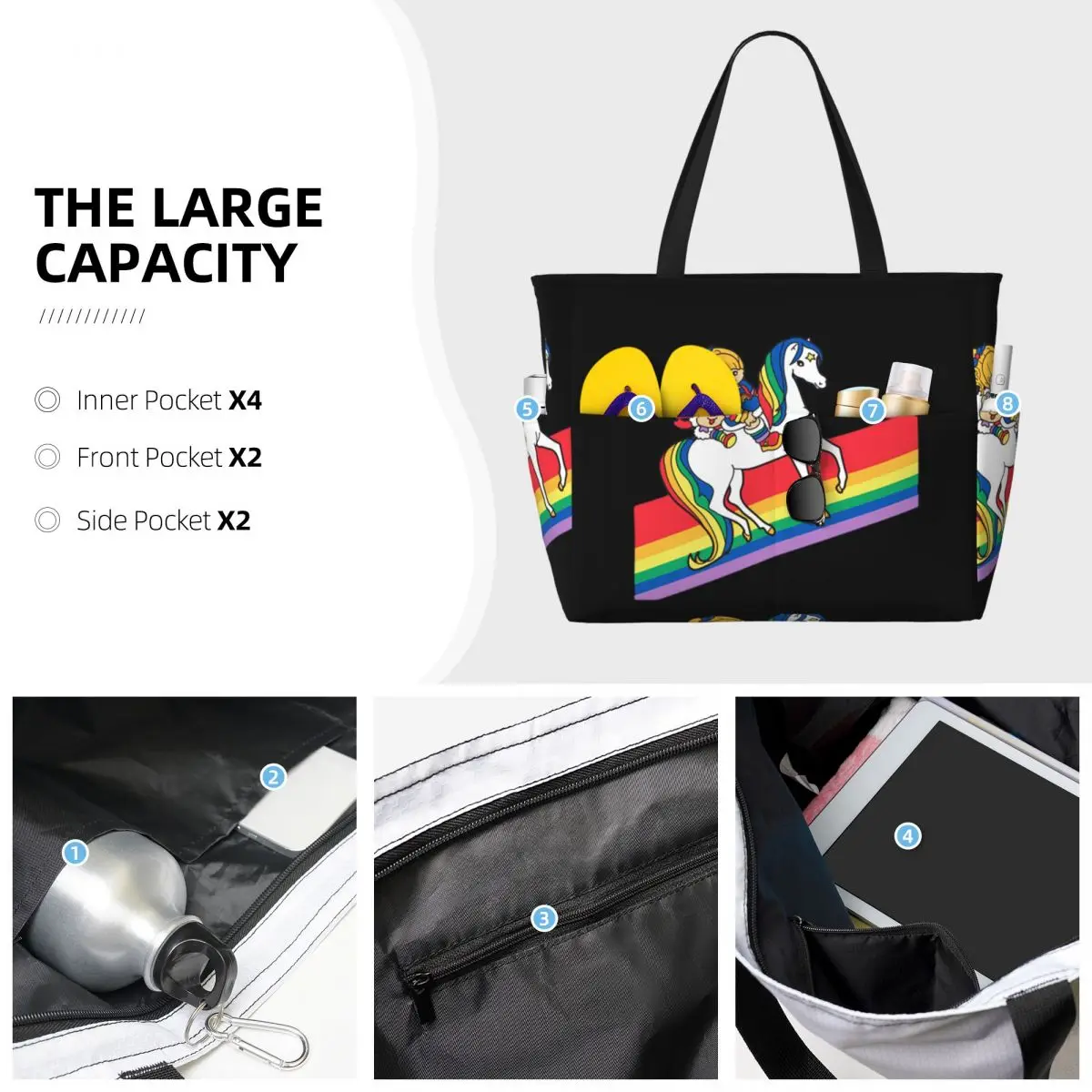 Rainbow Brite And Friends - Пляжная большая сумка в стиле ретро 80-х годов с героями мультфильмов Спортивная большая сумка для спортзала и йоги Женская дорожная сумка Сумка для фитнеса