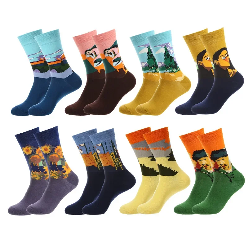 2025 starry night Cotton Funny painting Socks Women Men Western Mona Lisa Kiss Oil Painting Retro-classical Series Couple Sock