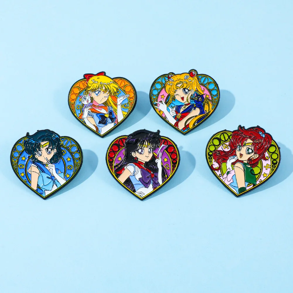Kawaii Heart Frame Magical Heroine Enamel Pins Vintage Anime Style Metal Badge Sweet Accessory Lovely Present
