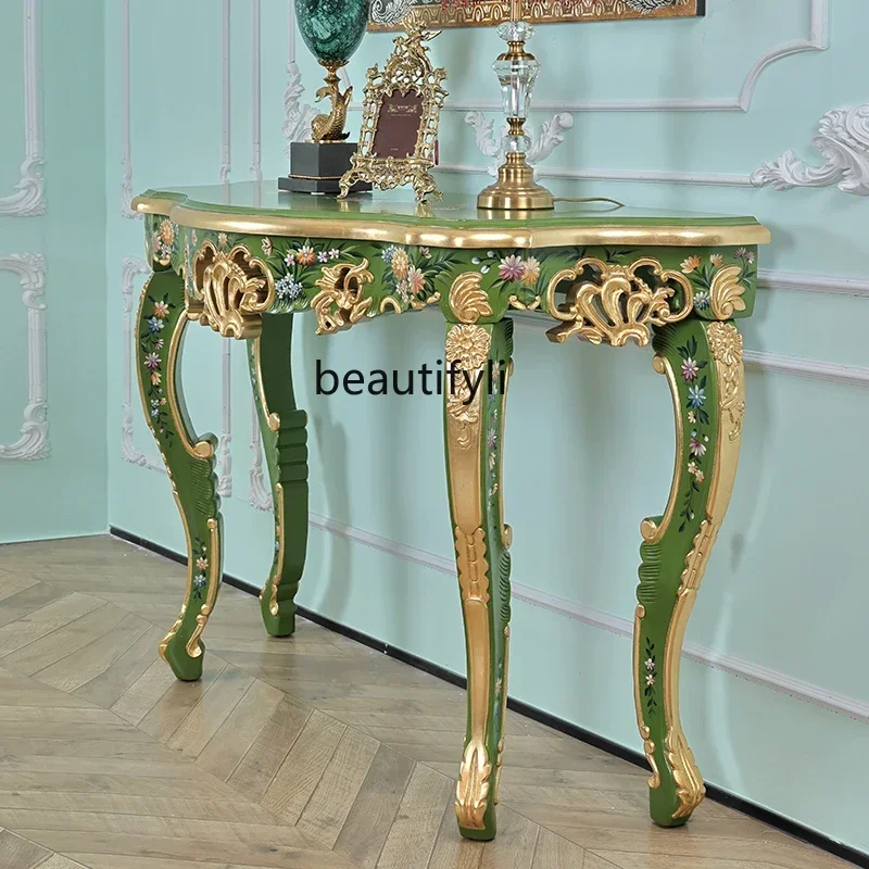 

Cy56 French court entrance table solid wood heavy industry painted flowers 1.3 meters foyer decorative entrance platform
