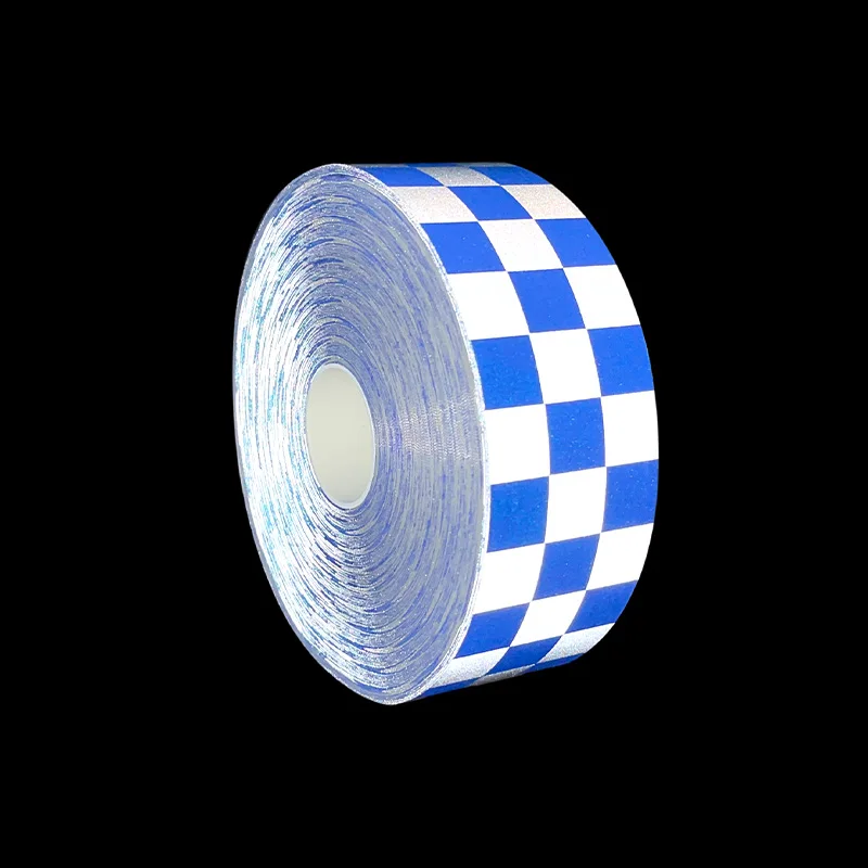 VOOFENG Blue Check Printed High Intensity 100% Polyester Reflective Fabric Sewing on Policeman Workwear Clothes Warning Tape