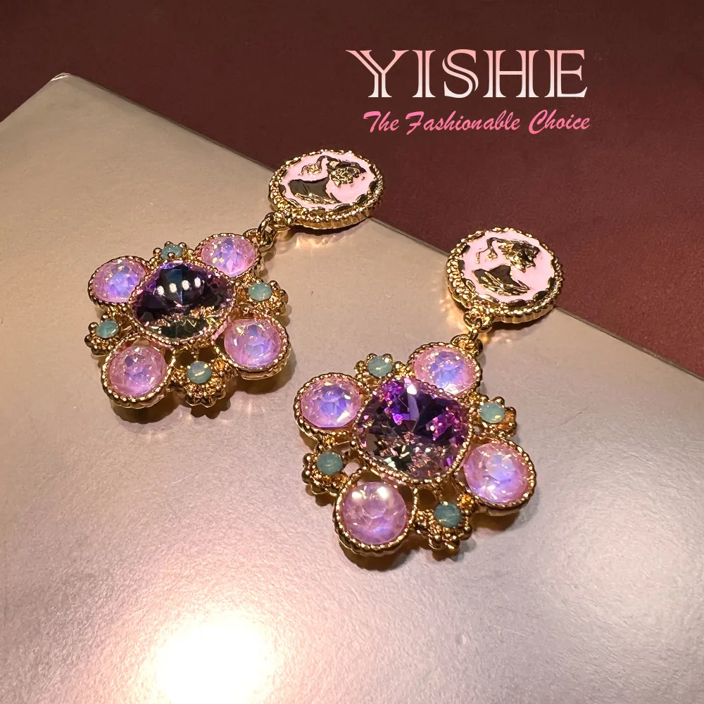 French Cameo dazzling fancy diamond flower earrings vintage new Chinese niche design high-end spring and summer earrings