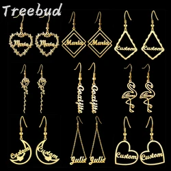 Treebud Custom Name Earrings for Women Stainless Steel Personalized Heart Rose Flower Dangle Stud Earrings Jewelry Gifts