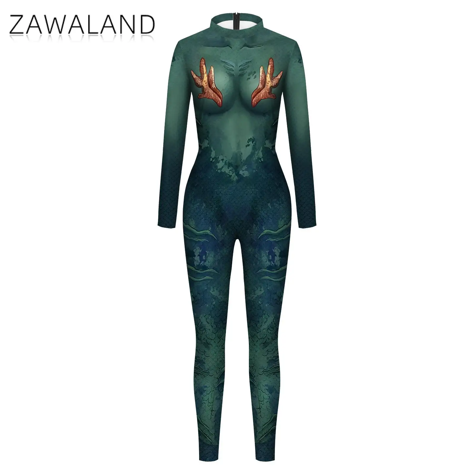 Zawaland Cosplay Mermaid Jumpsuit for Women Sexy Suit Fancy Skinny Costume Fitness Catsuit Holiday Party Clothes Zentai Bodysuit