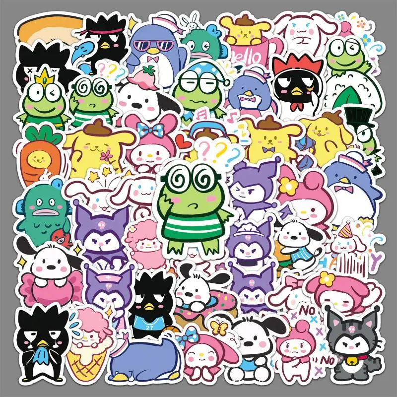 New 50Pcs Kawaii Sanrio Hello Kitty Stickers Cartoon Cute Kuromi My Melody Cinnamoroll Children DIY Waterproof Decorate Stickers