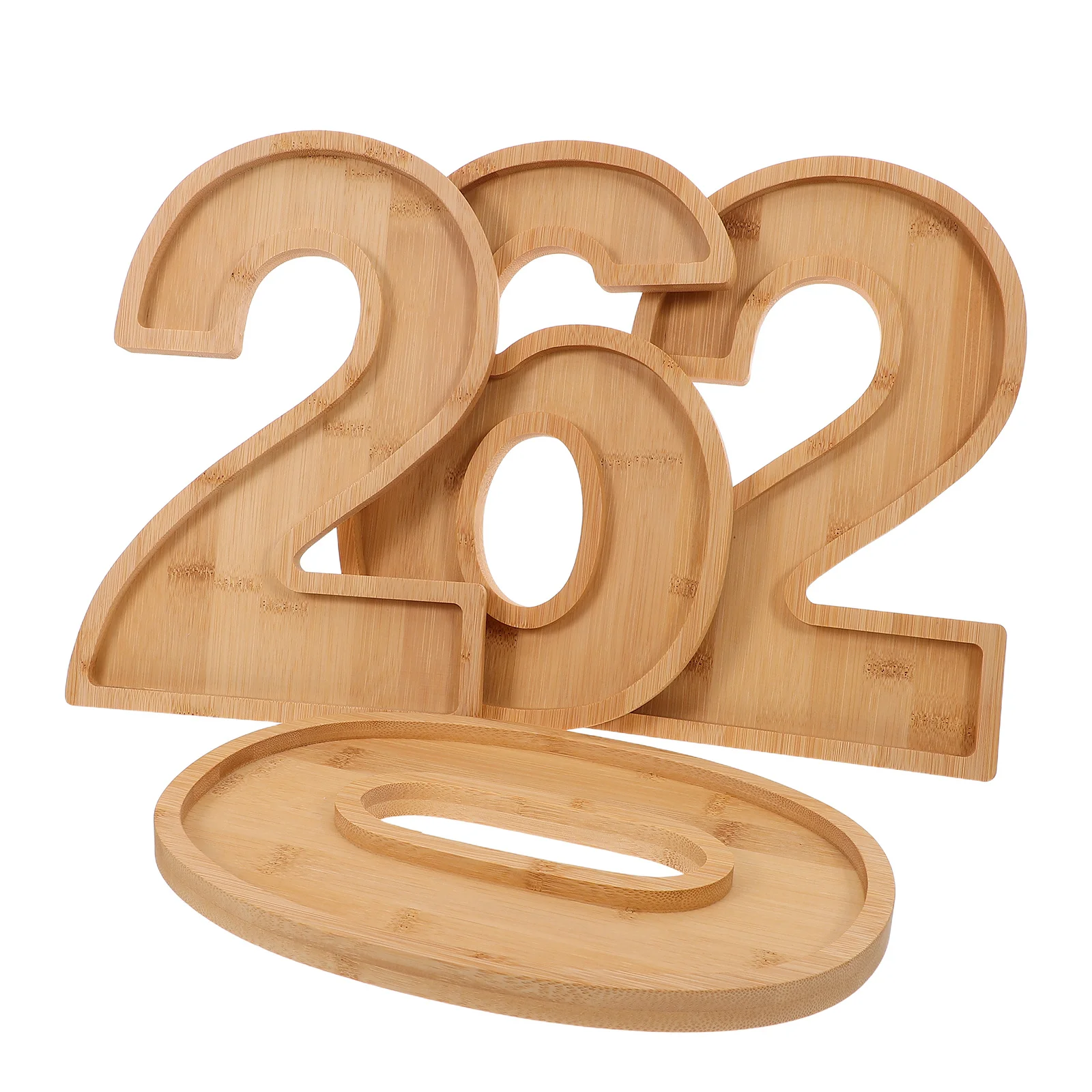 

4pcs Wooden Snack Serving Trays 2026 Number Shaped Platters Holiday Cheese Board New Year Party Graduation Dessert Display