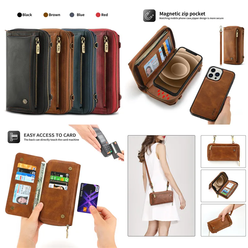 Multi-function Crossbody Case For Iphone 7 8 Plus X Xs XR 13 Mini 12 11 14 15 Pro Max Leather Wallet Card Slot Phone Bags Cover