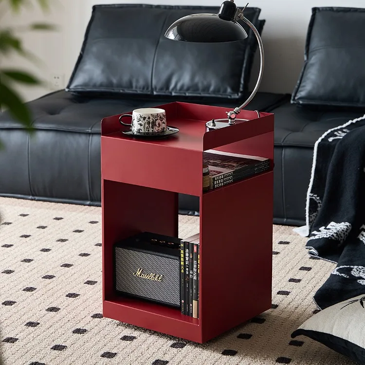 OMGD Mobile Side Table Living Room Household Net Red Coffee Table Bedroom Antique Bedside Table Movable Cart Sofa Side Table