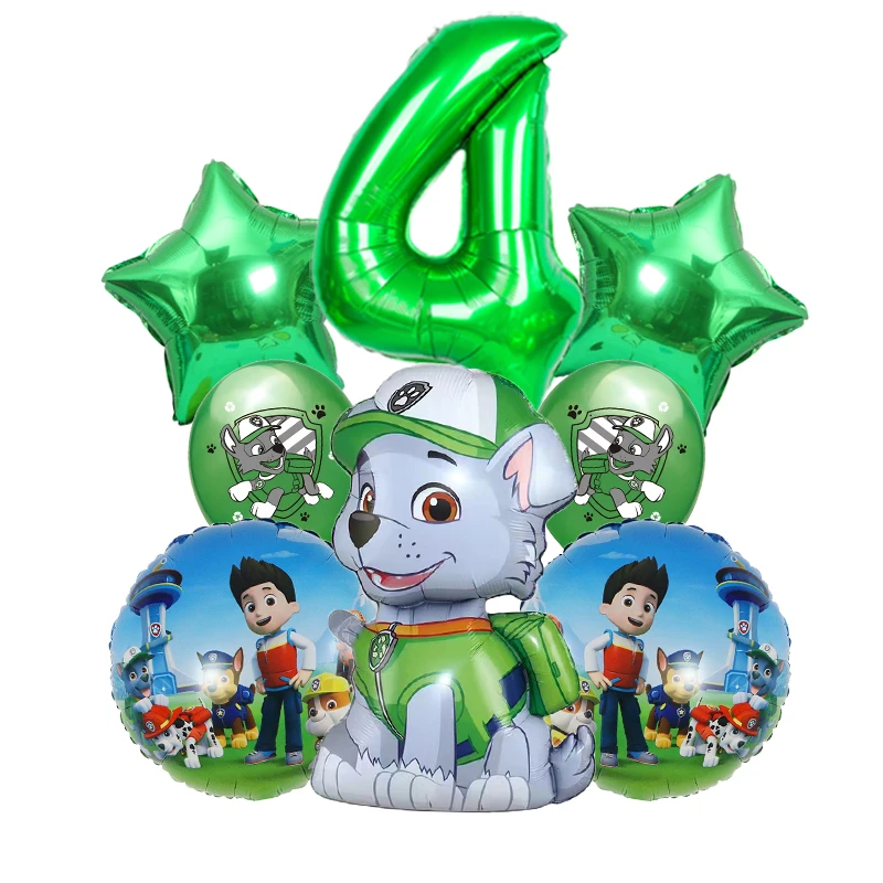 8pcs Paw Patrol Rocky Birthday Balloon Set Green Number 0-9 Star Foil Latex Balloons for Birthday Party Decor Supplies - view 4