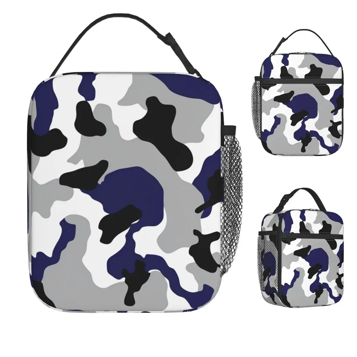 حقيبة غداء مموهة باللون الأزرق للرجال، صندوق غداء جمالي للسفر، حقيبة تبريد محمولة من أكسفورد الحرارية #1