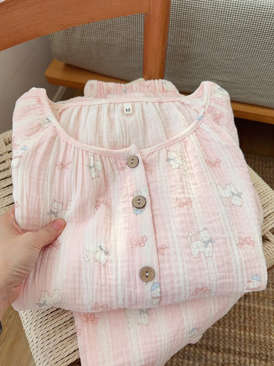 

Cotton Print Spwear Long Sve Home Clothes Set Soft Comfortable Double Layered Themed Pajamas for Spring Autumn