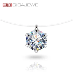 GIGAJEWE 3.0ct 9.0mm VVS1 D Color Round Moissanite Fish Line Collar Pendant Necklace Invisible Necklace 925 Silver Girl Gift