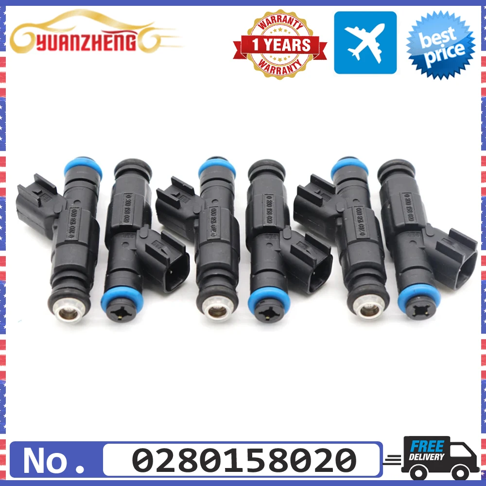 6x NEW Fuel Injectors Nozzle 0280158020 For Dodge Dakota Nitro Durango RAM 1500 Mitsubishi Raider Jeep Liberty Commander 3.7L