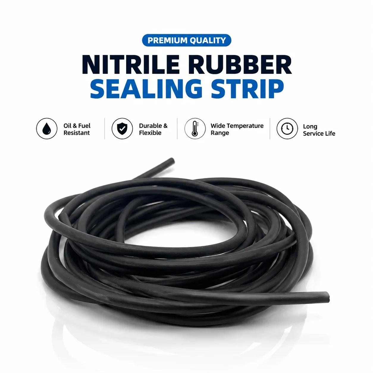 Black NBR Rubber Sealing Strip, Oil Resistant, Waterproof and Dustproof, Used for Sealing Industrial Equipment Pipeline Joints.
