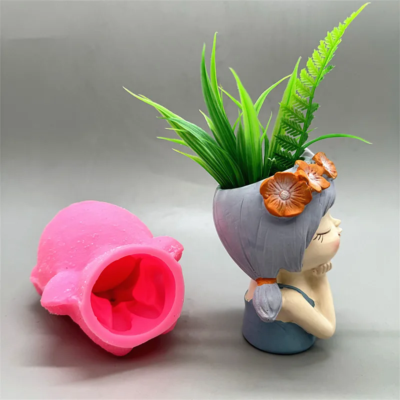 Hands on Face Girl Flower Pot Silicone Mold Flip Gypsum Resin Concrete Dropping Glue DIY Handmade Crafts Ornament - view 4