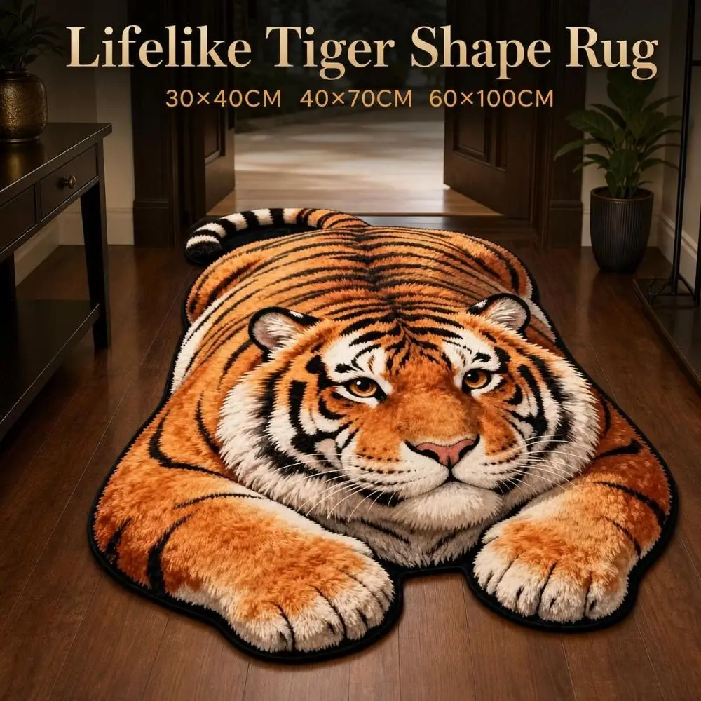 Tiger Shape Optical Illusion Doormat Multiple Sizes Lifelike Bedside Rug Crystal Velvet Water-absorbing Bathroom Carpet